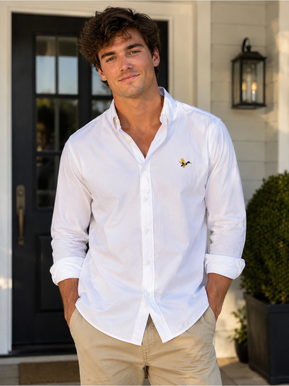 Southern Marsh Men's White Button-Down Shirt with Yellow Logo - Picture 7 of 7